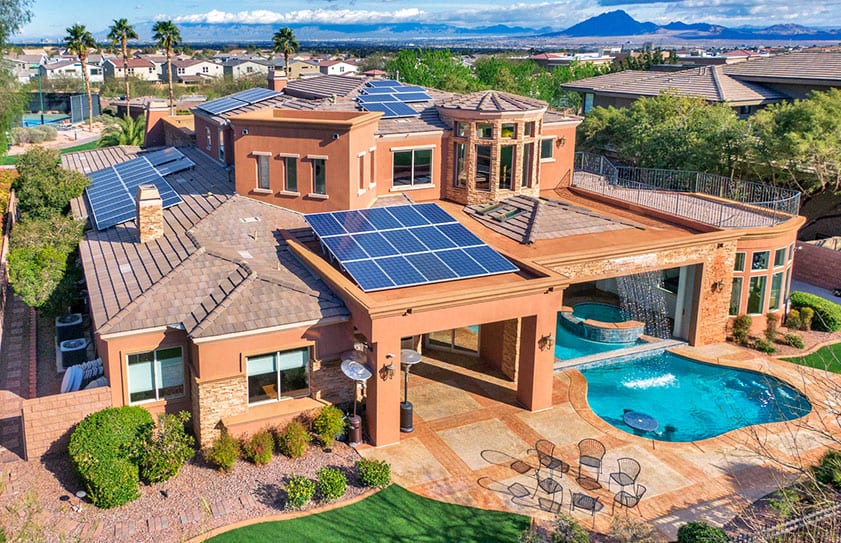 Large Las Vegas home with beautiful landscaping captured with drone photography