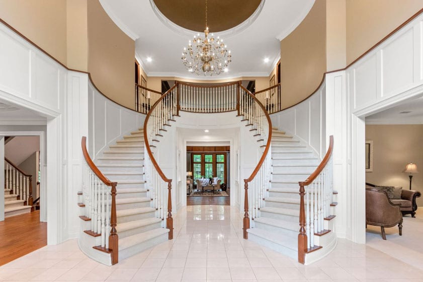 Grand double stairway entrance to a Las Vegas home