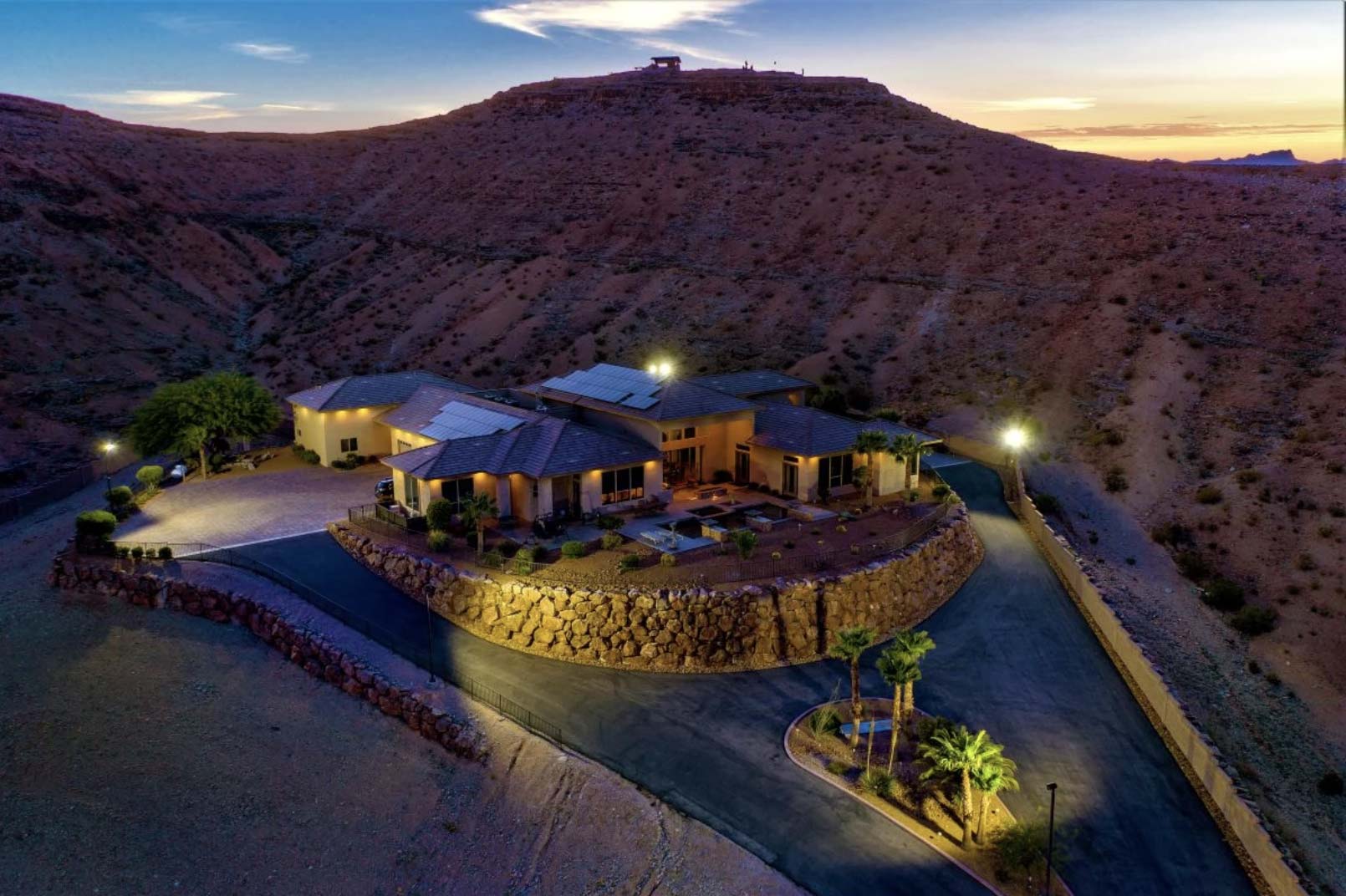 Large Las Vegas home for sale, shot at dusk using a drone