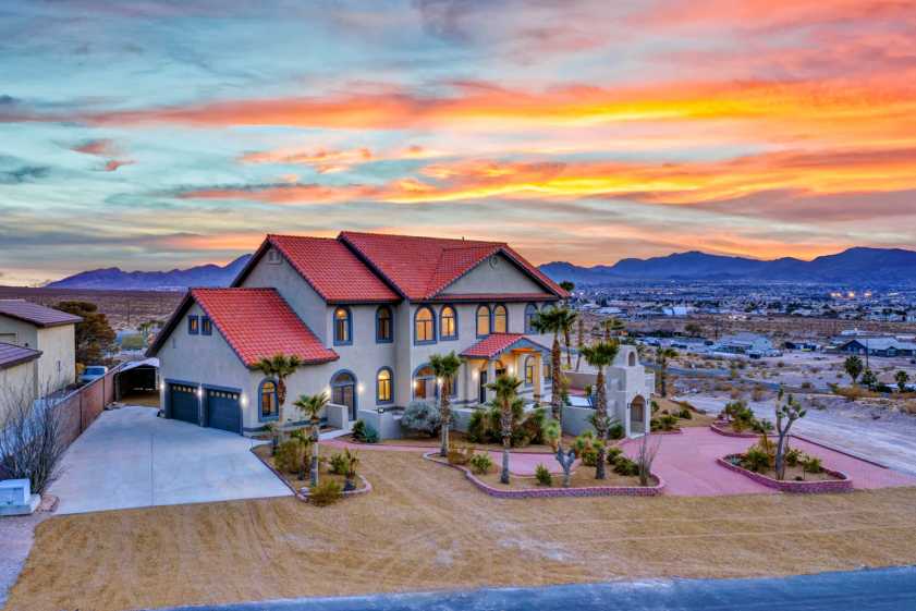 Las Vegas large house with sunset in background